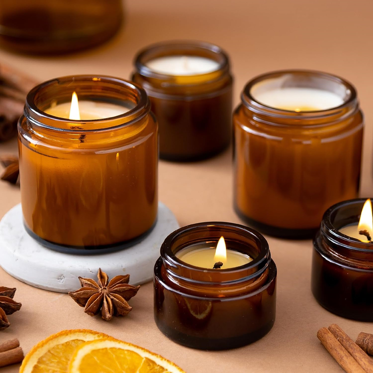 Glass Candle Jars, 4oz Amber R - Candle Supplies Glass Jars 리뷰 및 가격