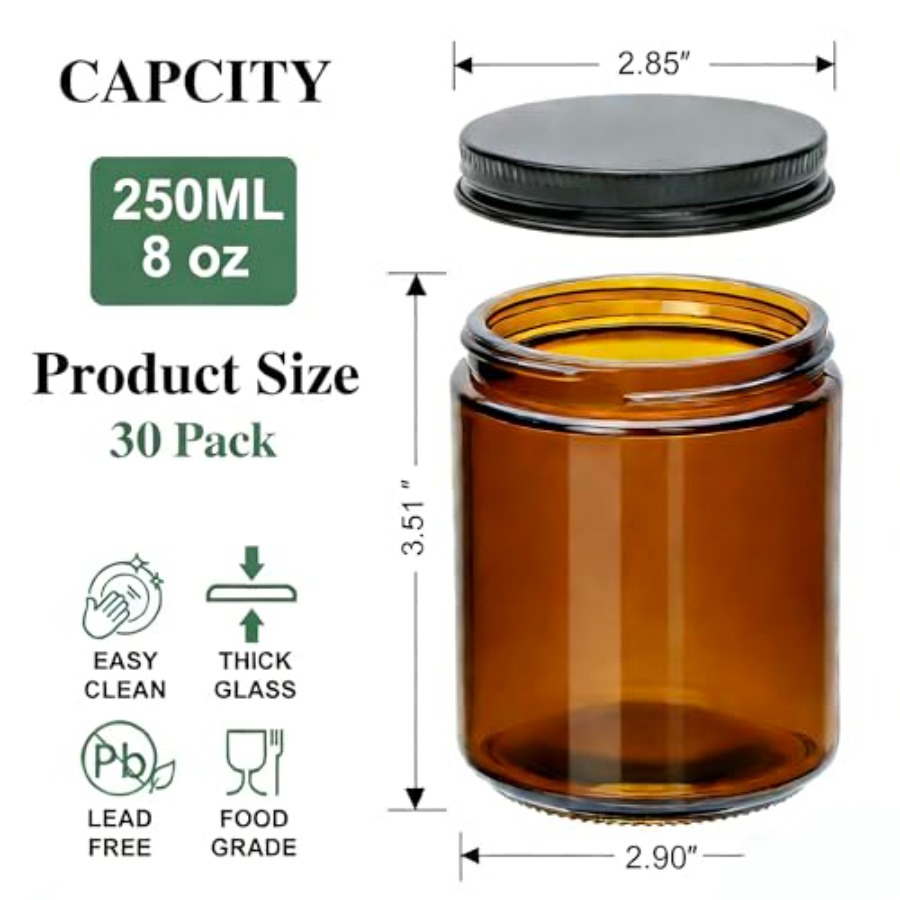 8oz Amber Candle Jars Set of 3 - Candle Supplies Glass Jars 리뷰 및 가격